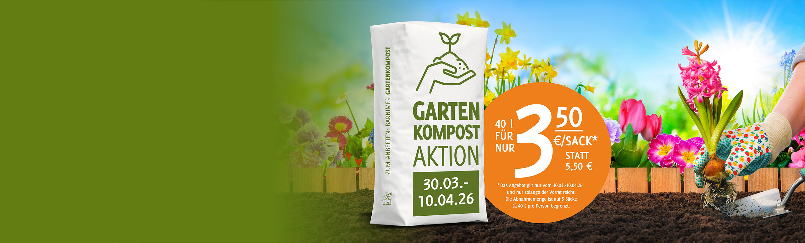Gartenkompost-Aktion vom 30.03. - 10.04.2026: 40 Liter für nur 3,50€/Sack statt 5,50€
