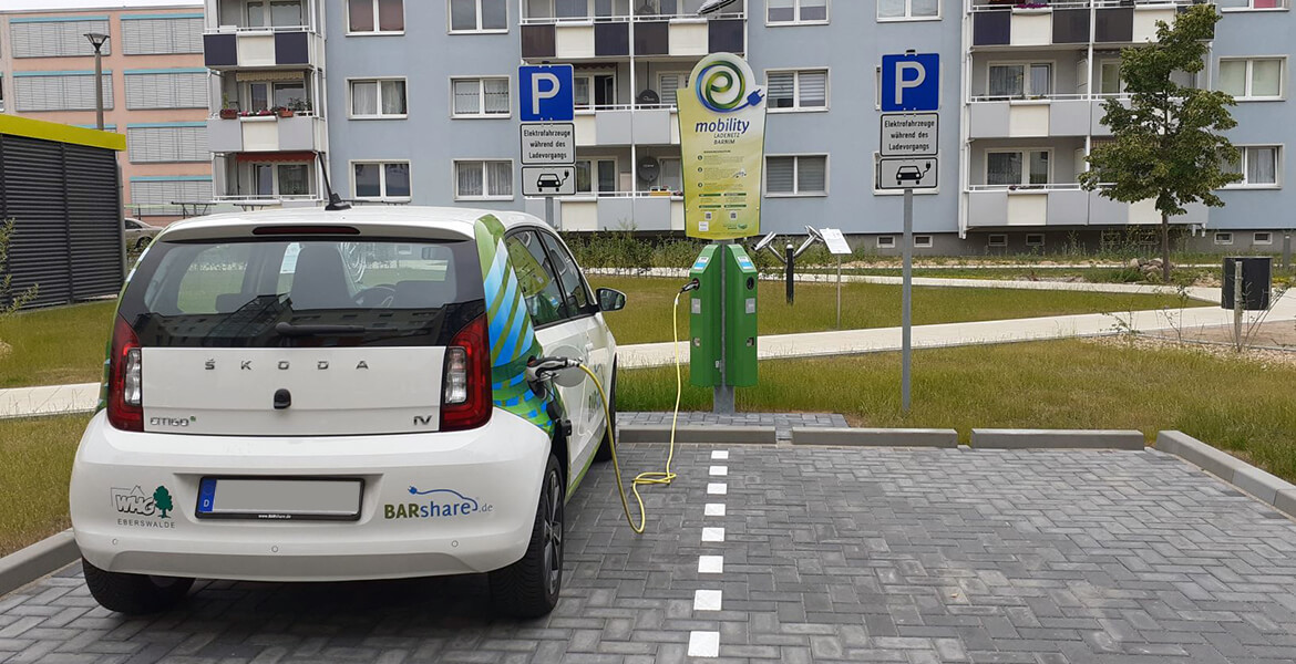 Ladepunkt vom eMobility Ladentzes im Rudolf-Virchow-Quartier